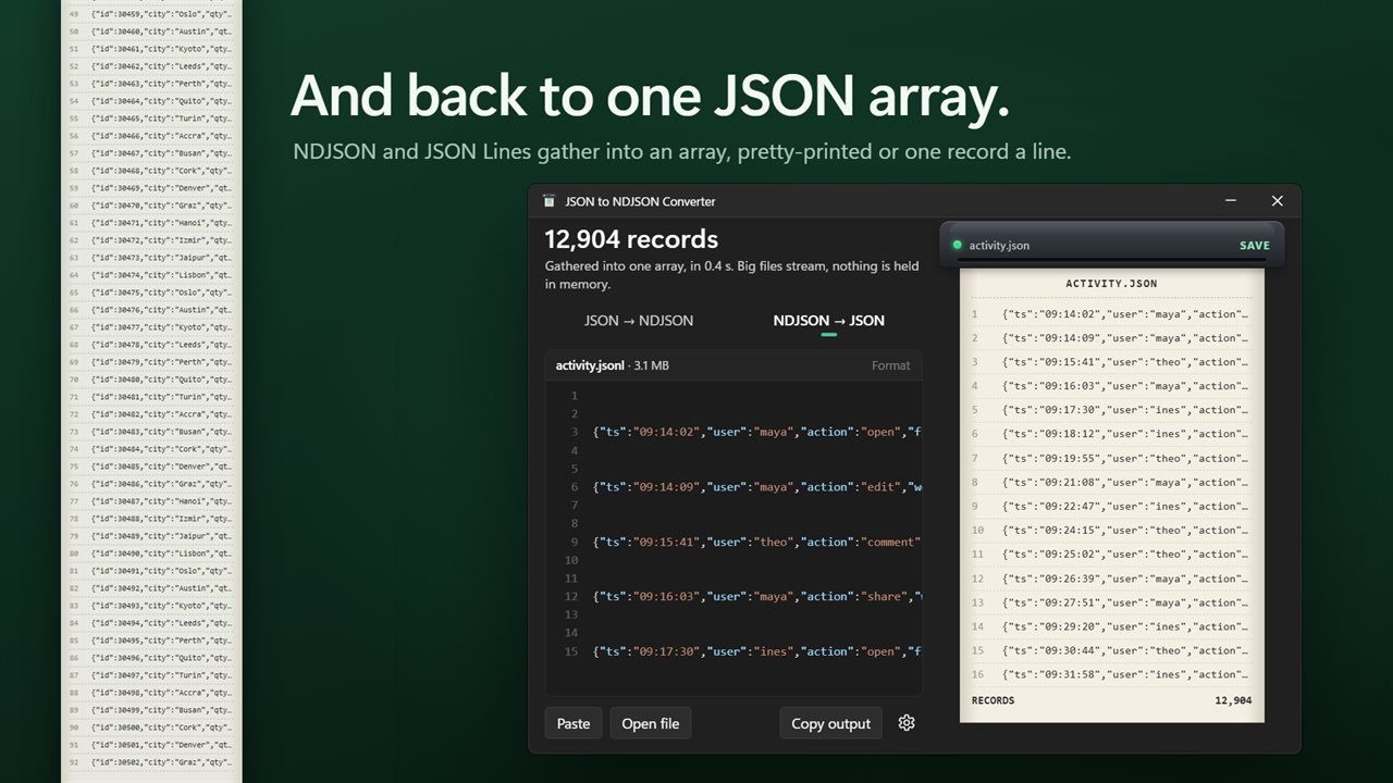 NDJSON back to one JSON array.