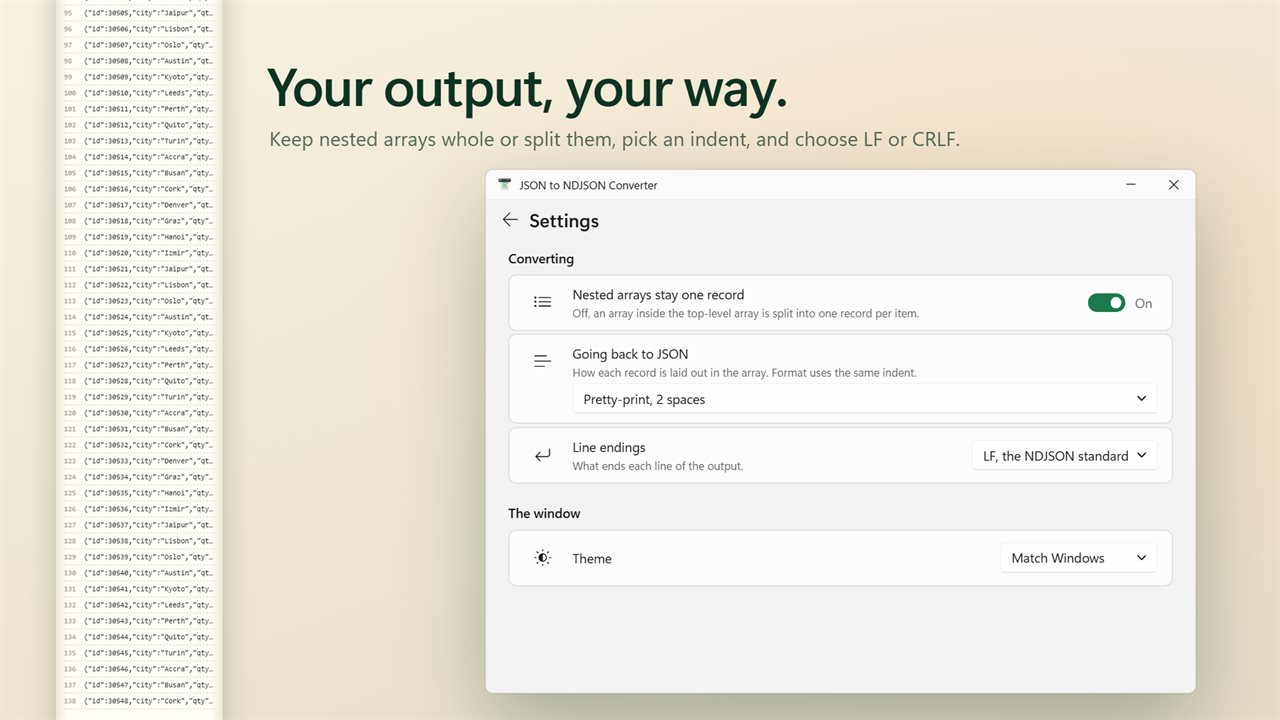 Nested arrays, pretty-printing and line endings, your way.