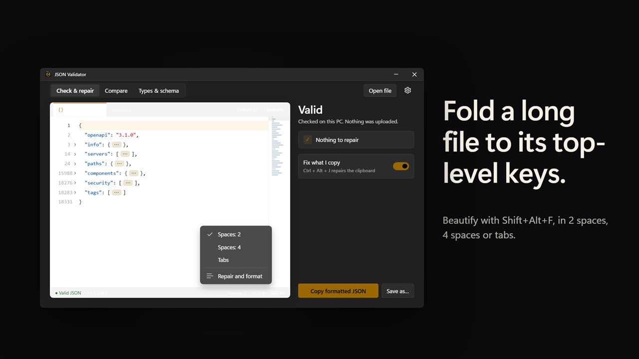 Fold a long file down to its top-level keys.