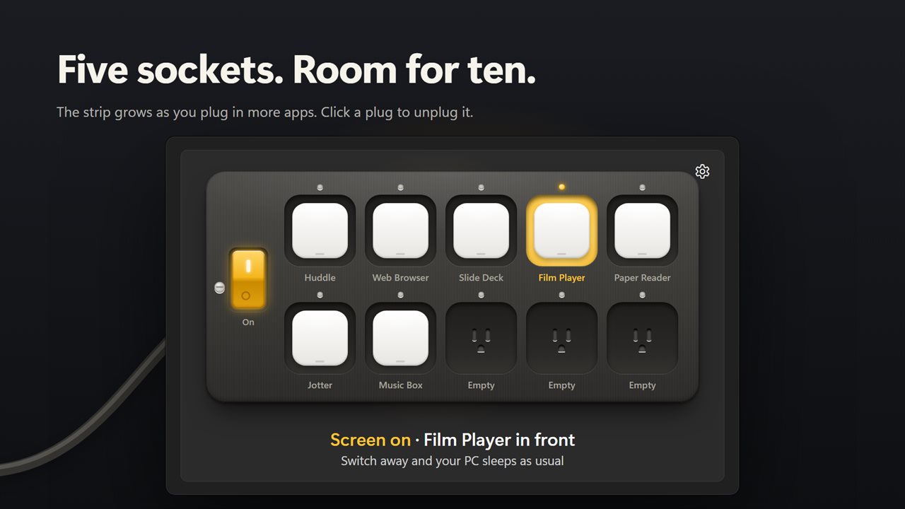 Five sockets, growing to ten as you plug in more apps.