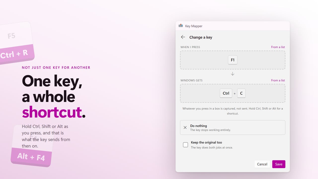 One key can send a whole shortcut, not just another key.