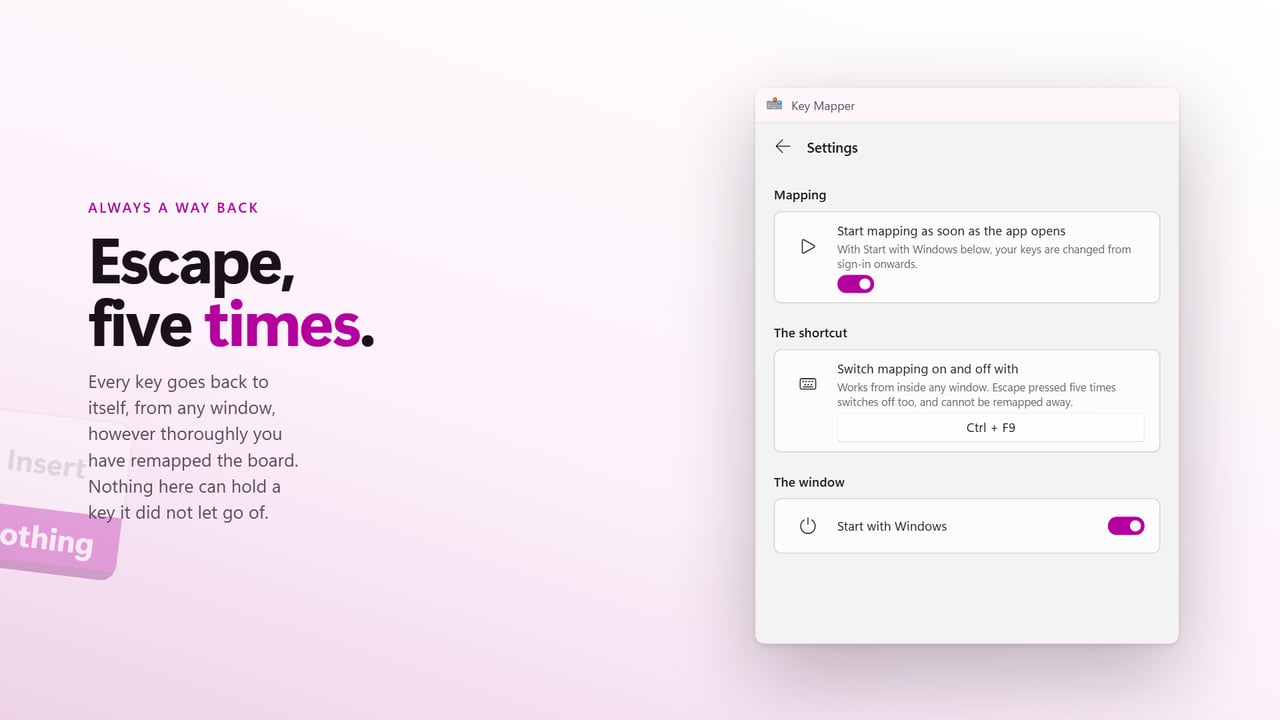 Escape five times puts every key back, from any window.