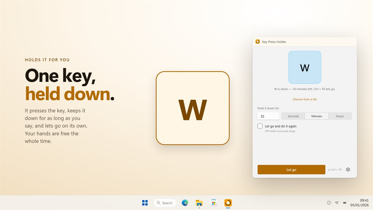 It presses the key, holds it for as long as you say, and lets go.