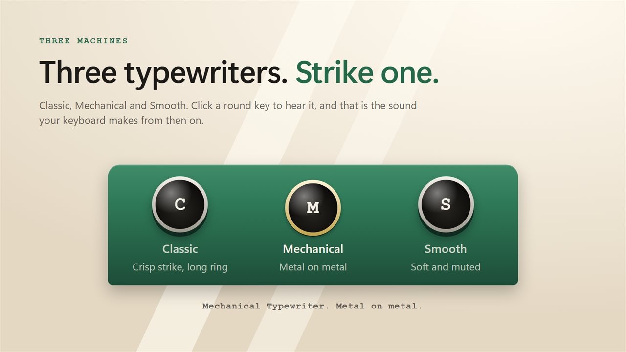 Three typewriters. Strike a key to hear each one.
