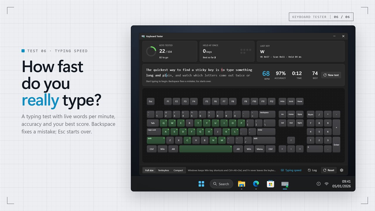 A typing speed test, with live WPM, accuracy and your best score.
