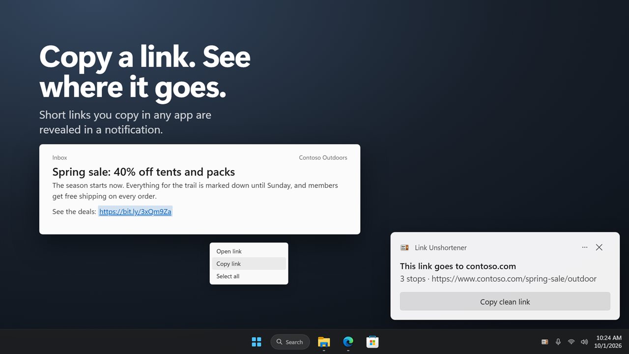 Copy a link in any app and a notification tells you where it leads.