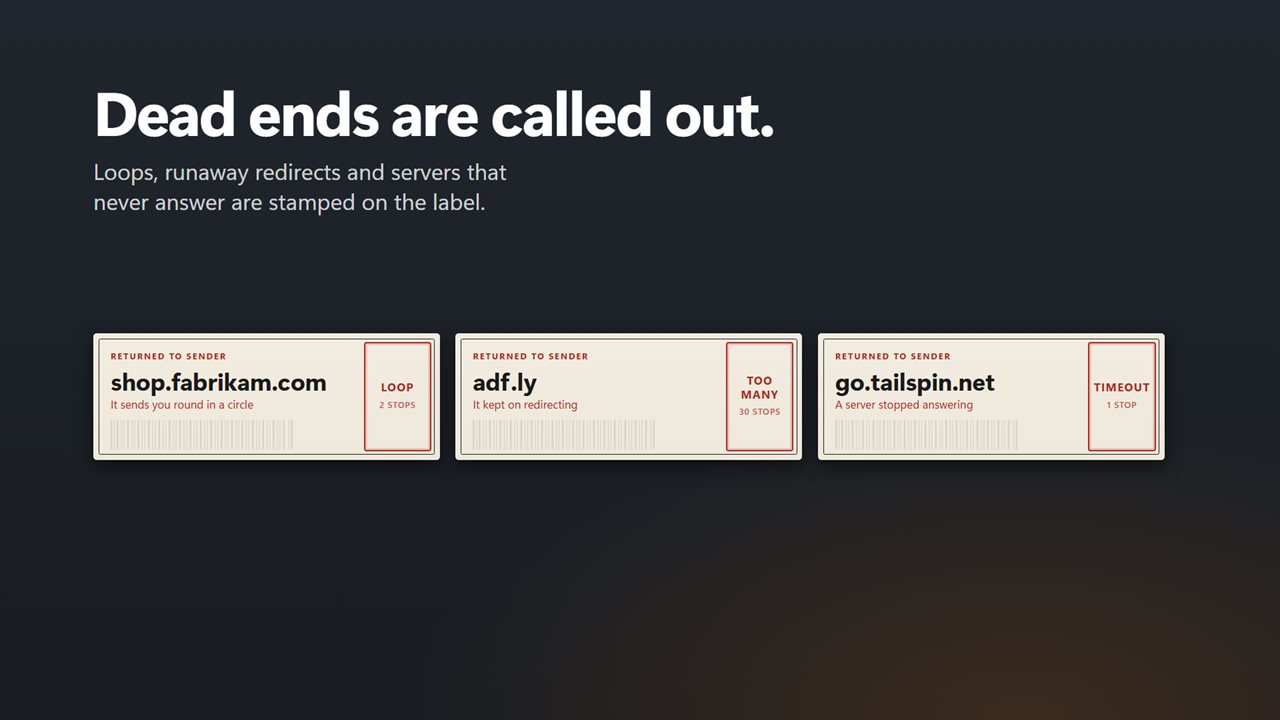 Loops, runaway redirects and dead servers are called out.
