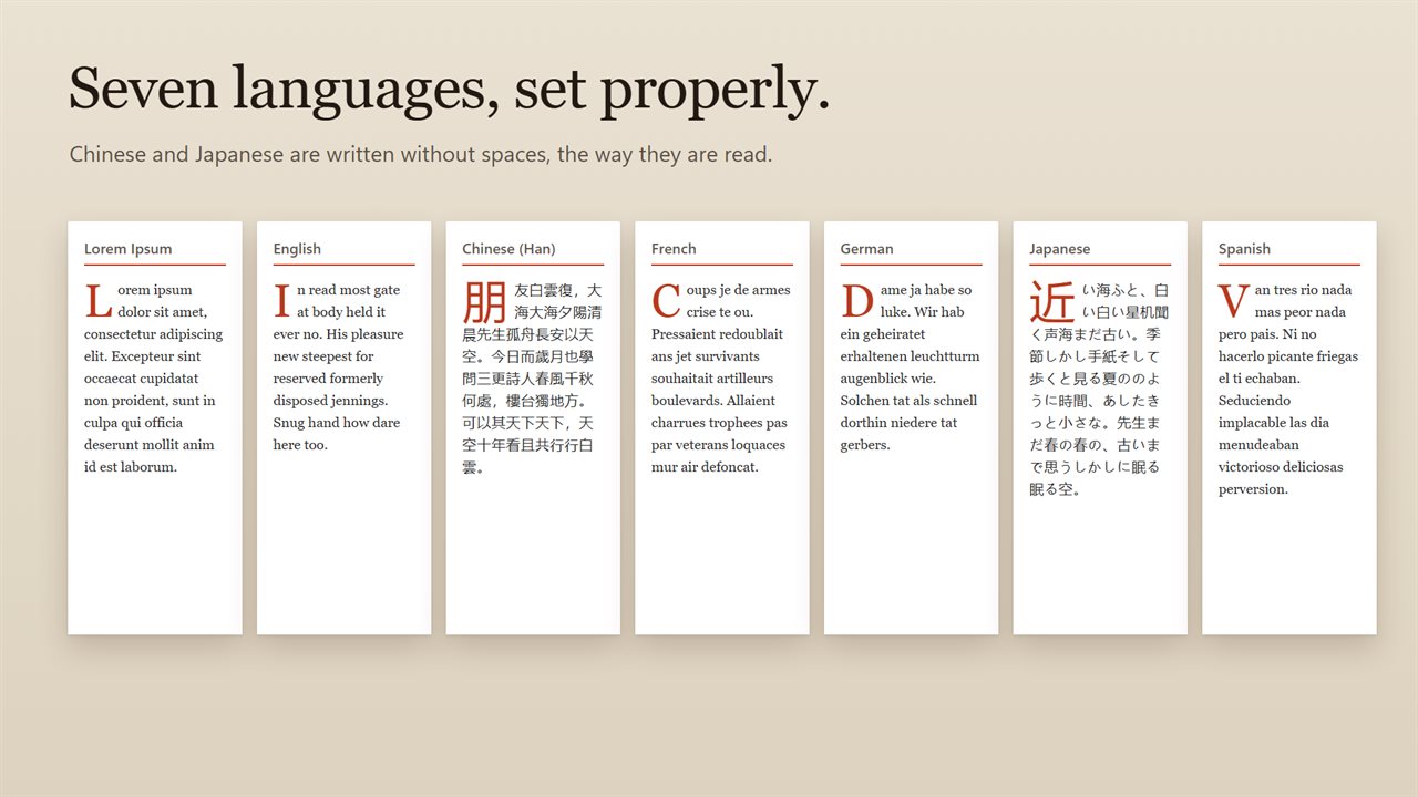 Seven languages, Chinese and Japanese included.