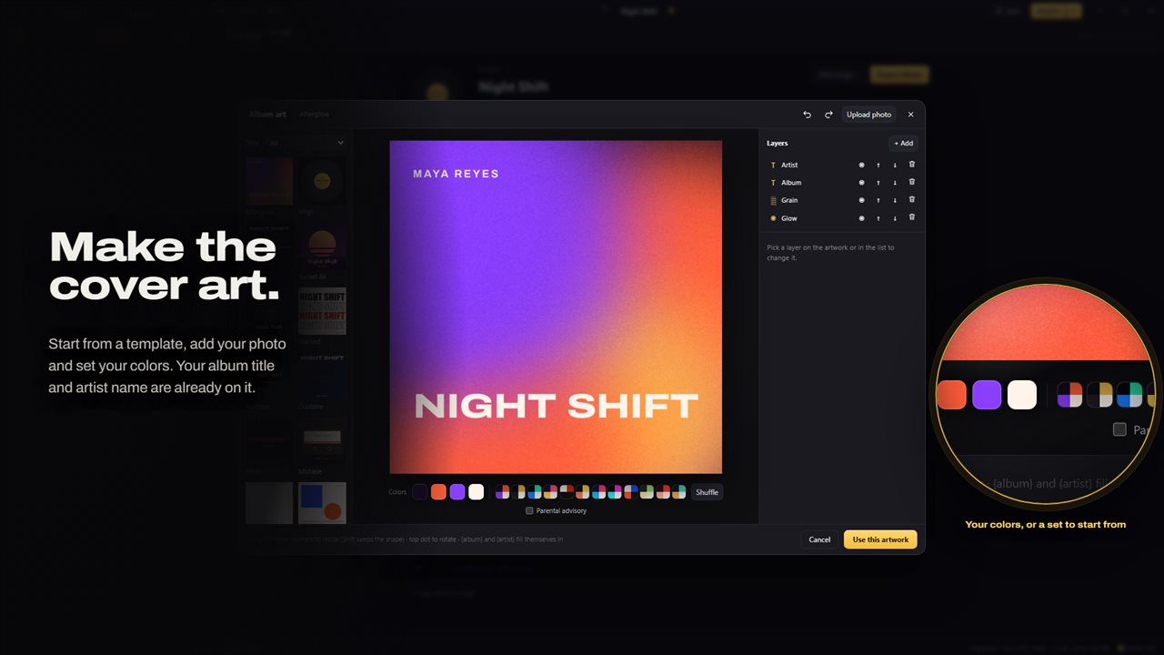 Design album art from a template, your photo and your colors.