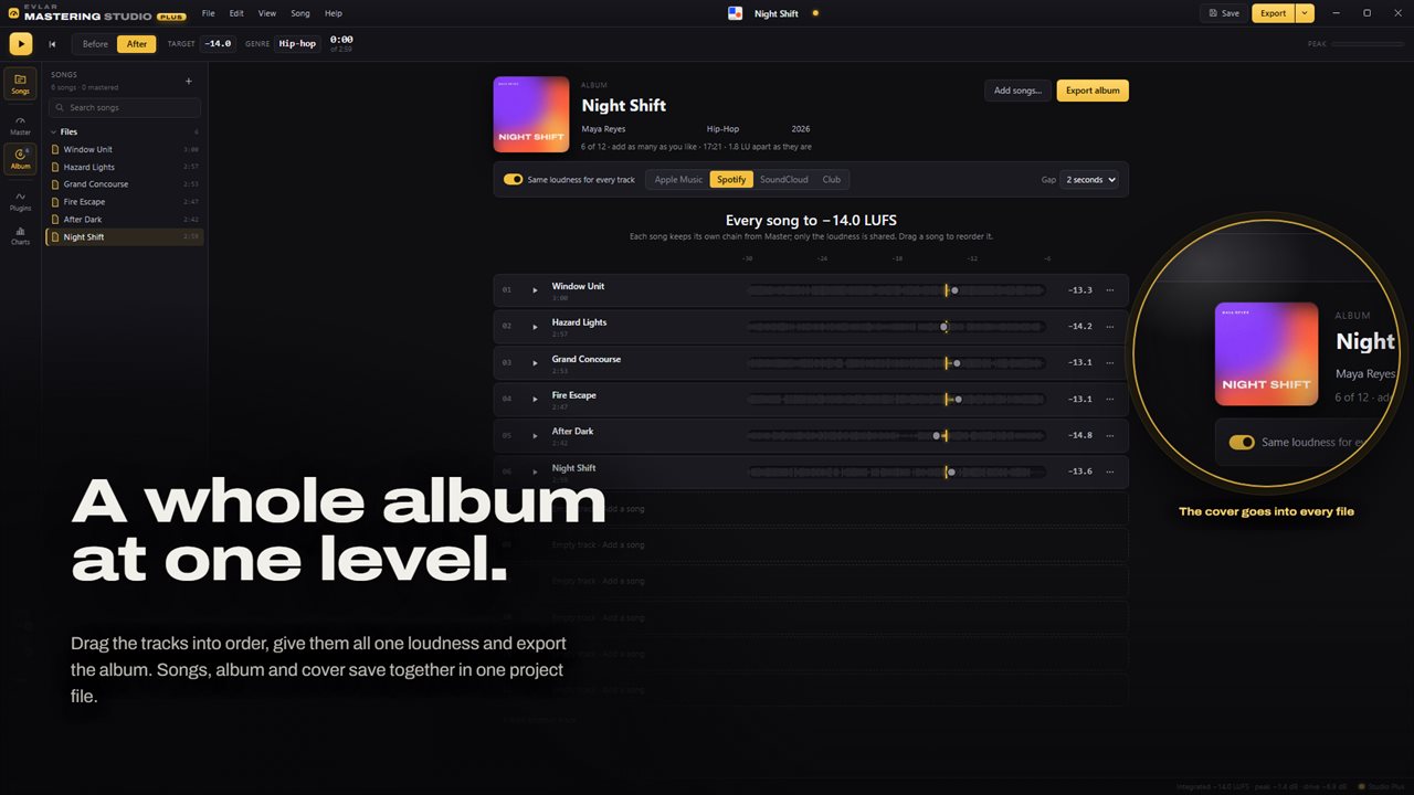 Order the tracks, master the album to one loudness and save it all in one project.
