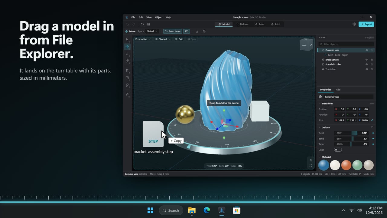 Drag models in from File Explorer.