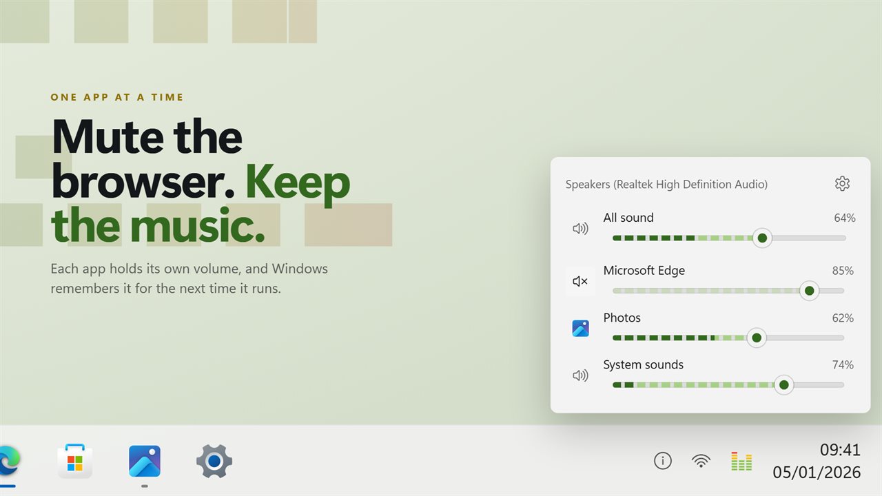Mute one app without muting everything else.