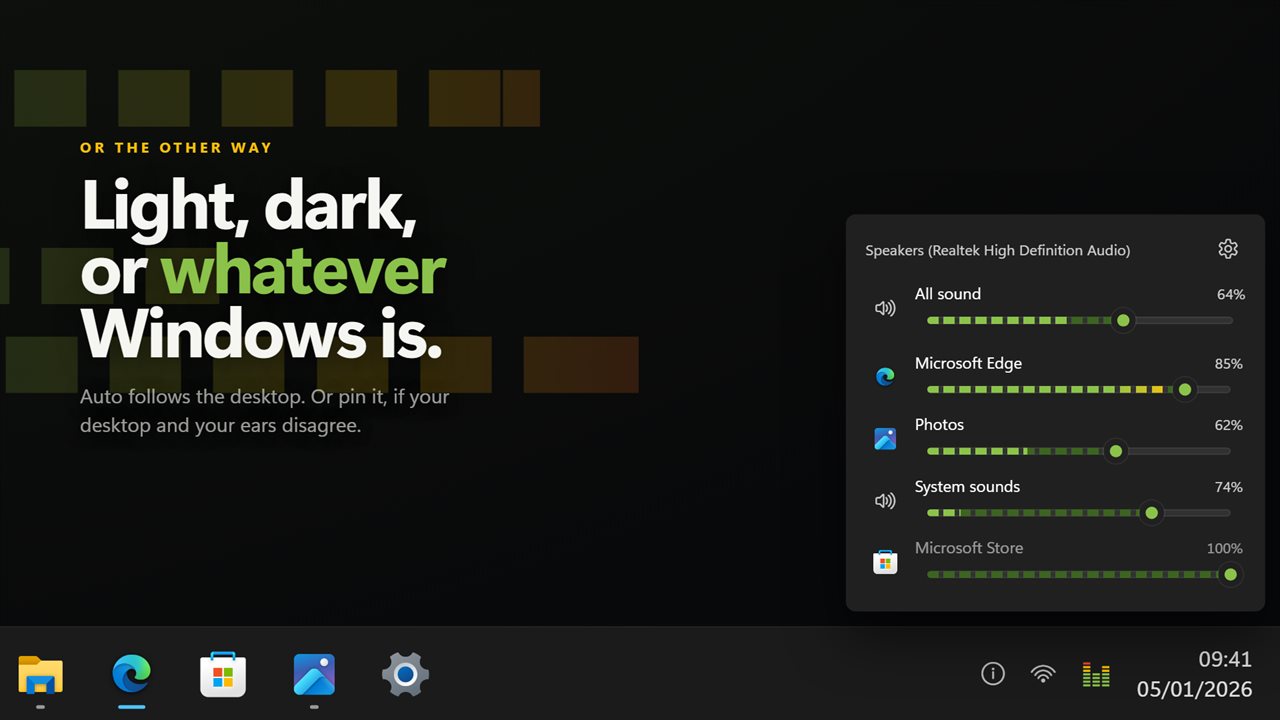 Light, dark, or whatever Windows is set to.