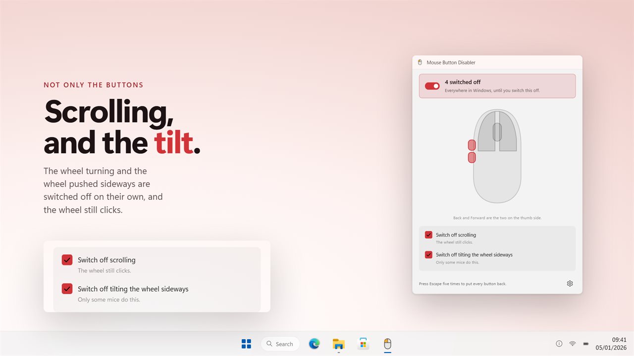 Scrolling and wheel-tilt can go too, not just the buttons.