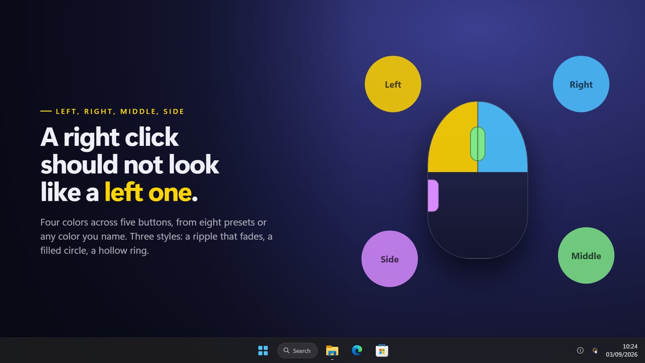 A colour for each button — a right click never looks like a left one.