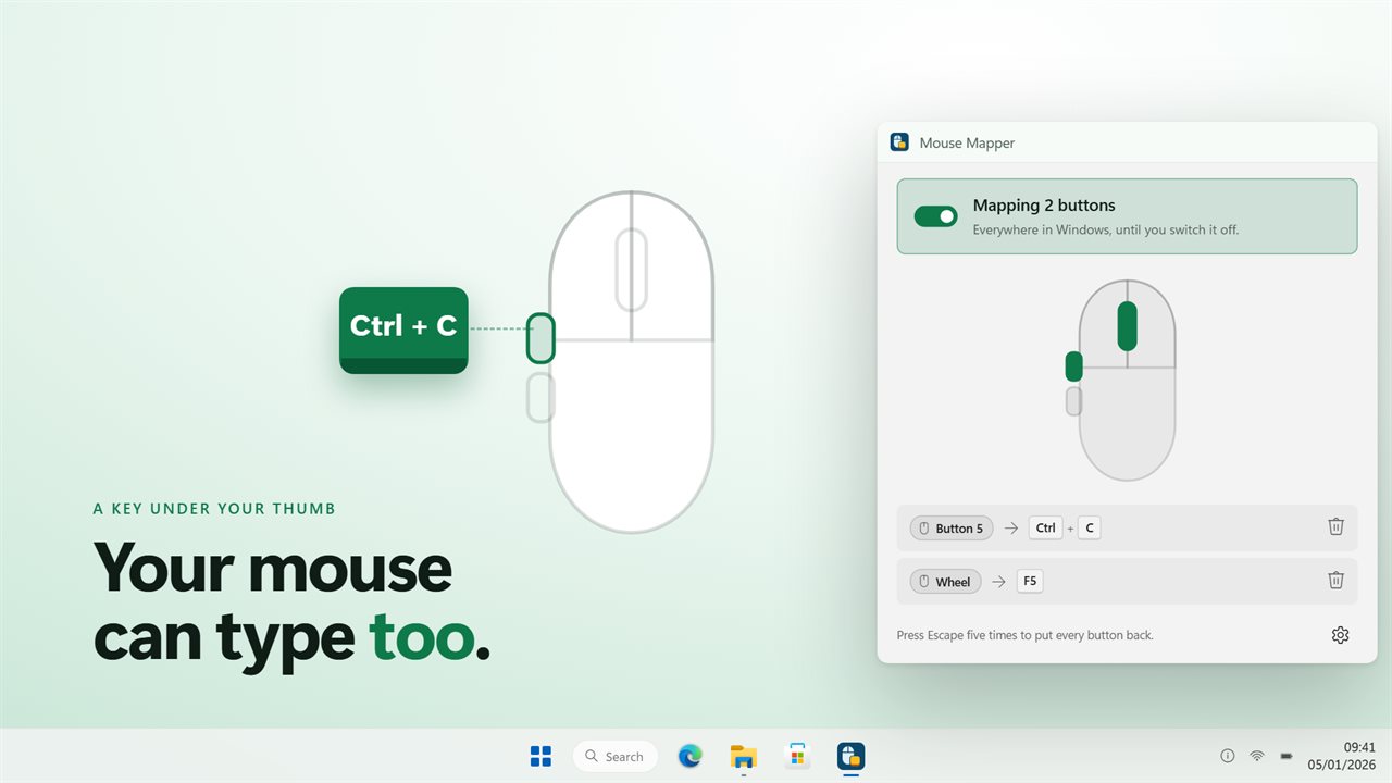 Your mouse can type too. Give a button a key to send.