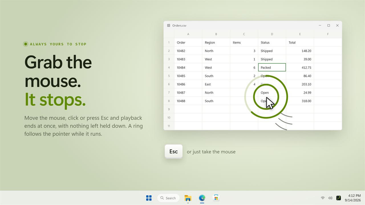 Move the mouse or press Esc to stop at once.