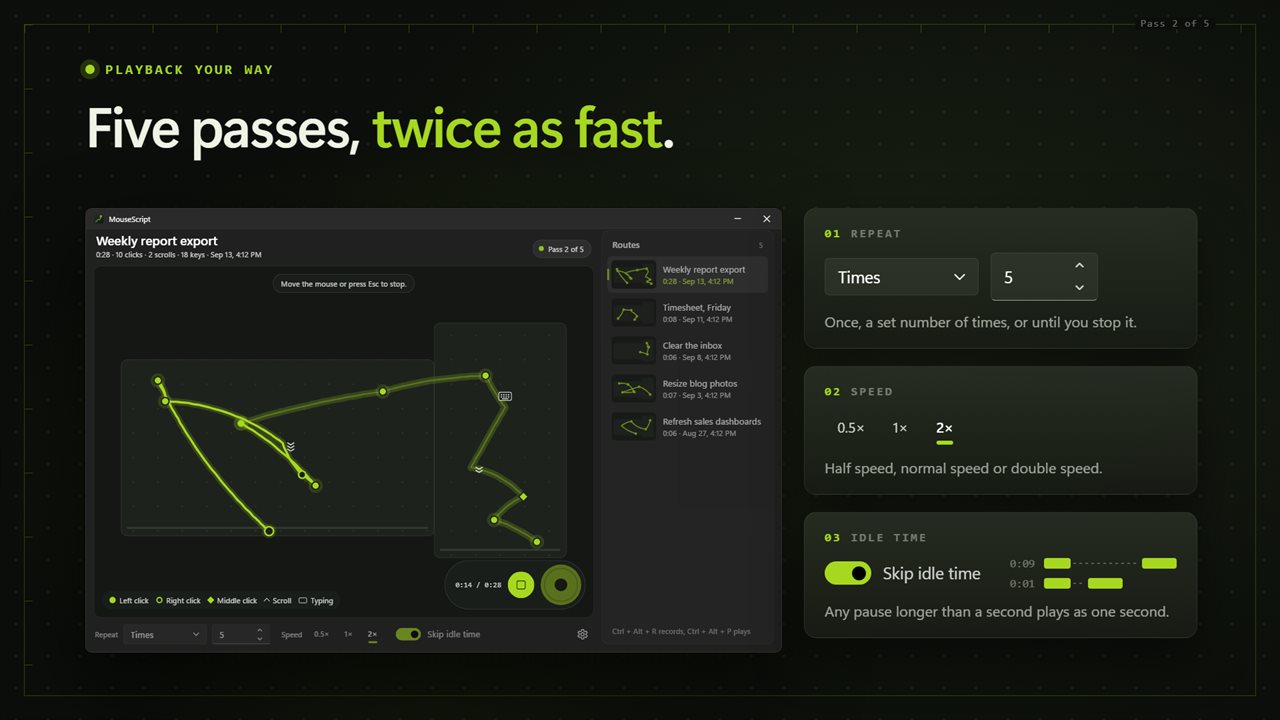 Repeat it, change the speed, skip the idle time.