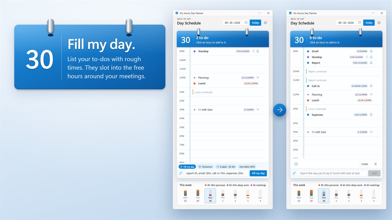 Fill my day fits your to-do list into the free hours.