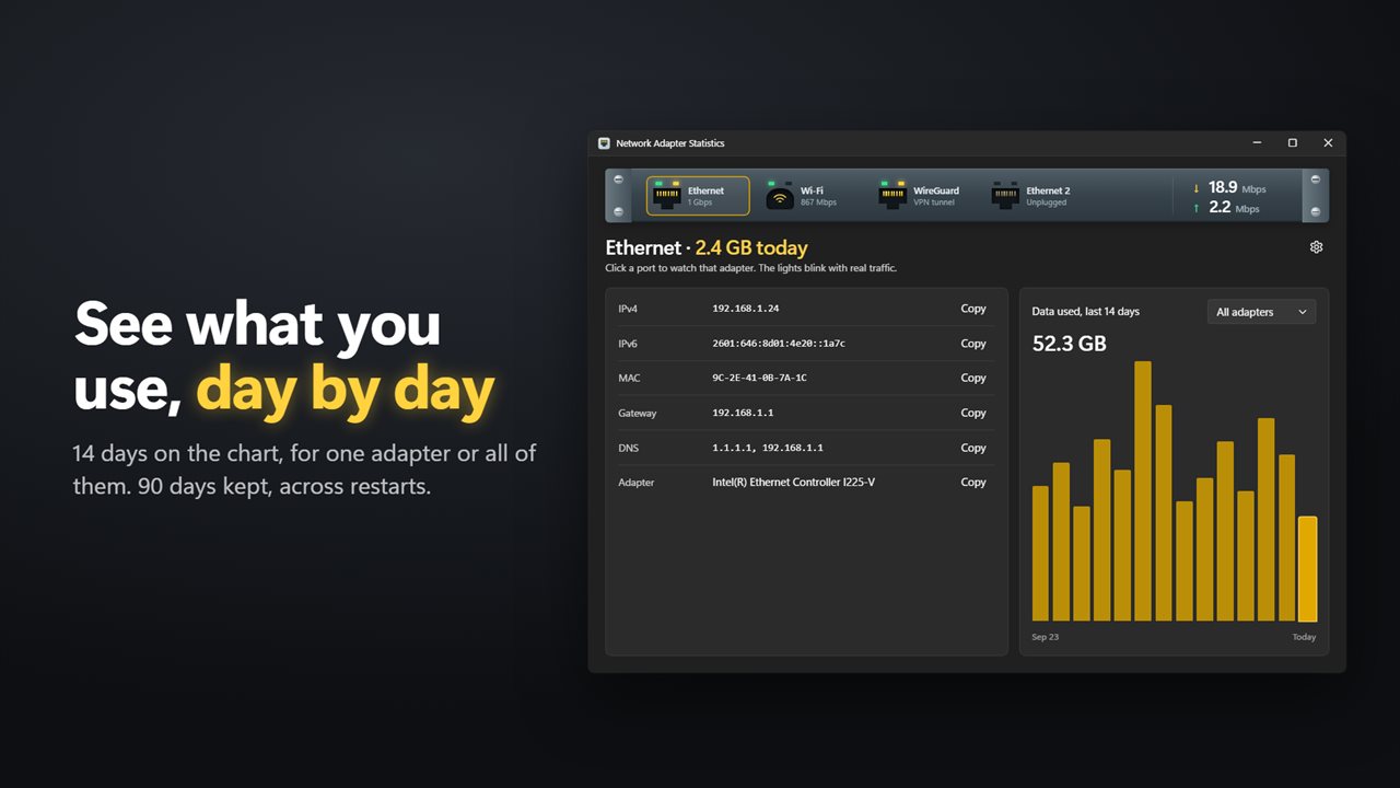See how much data you used each day.