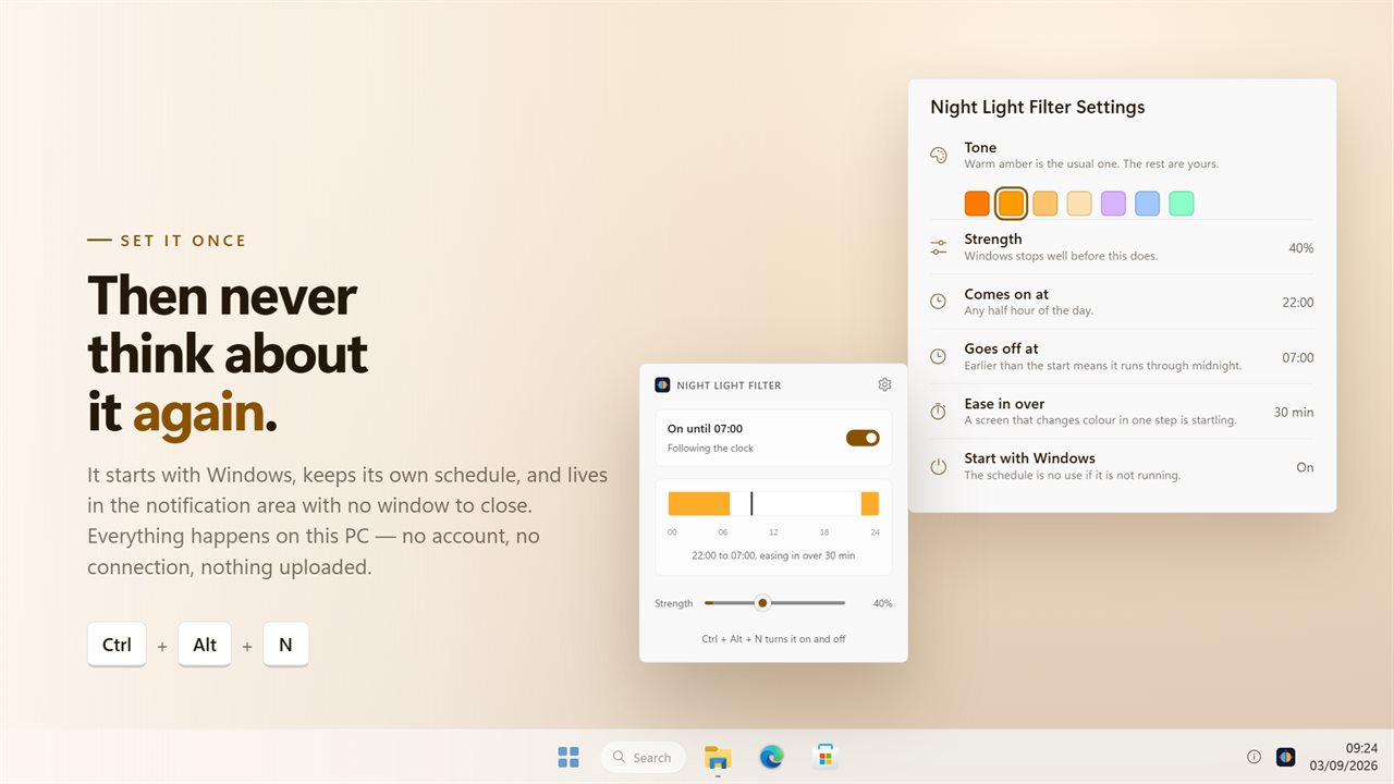 In the notification area, starting with Windows.