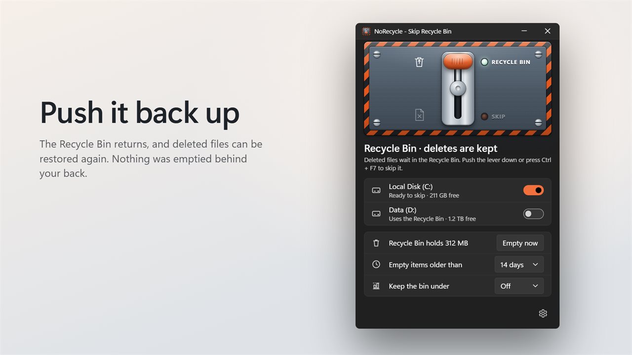 Push it back up, and deleted files can be restored again.