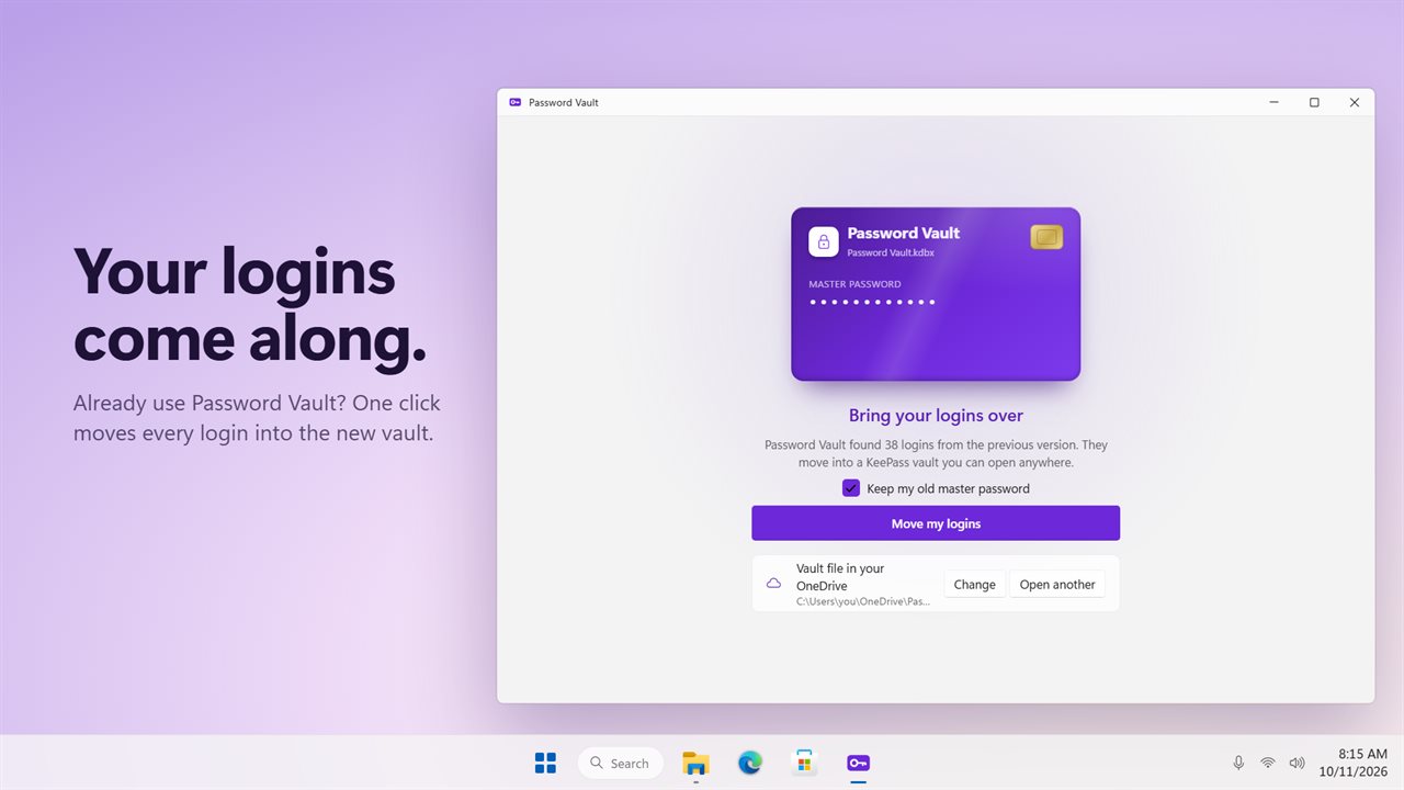 Your logins from the previous PassGenie come along.