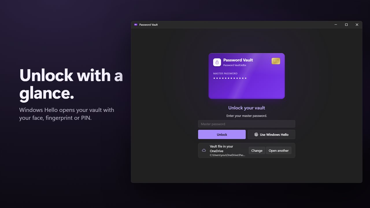 Unlock with Windows Hello.