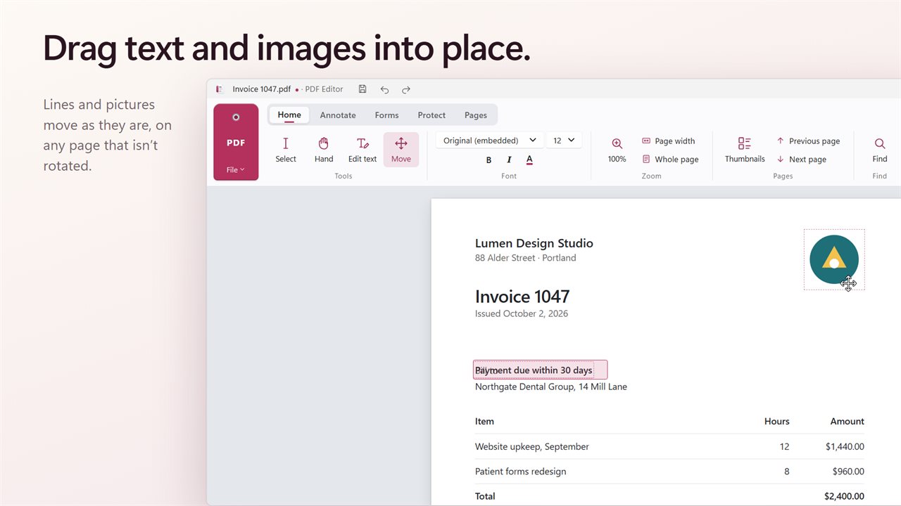 Drag text and images into place.