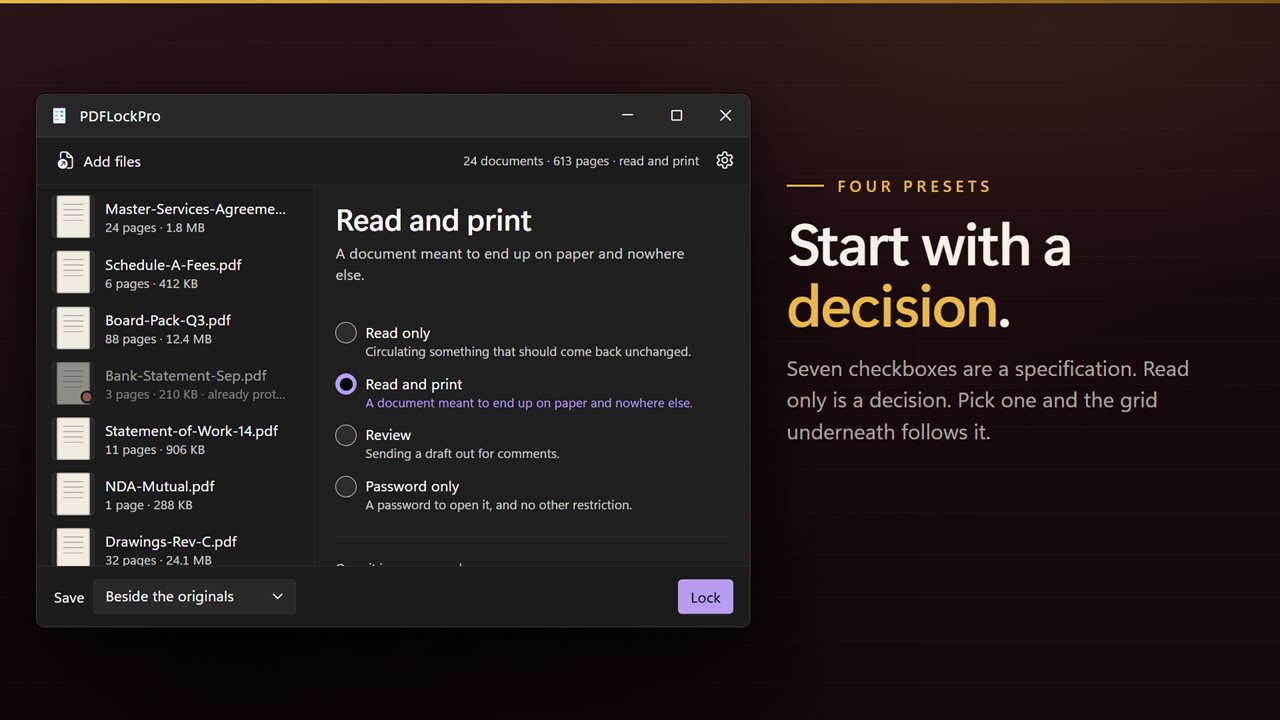 Four presets, because seven checkboxes are a specification and Read only is a decision.