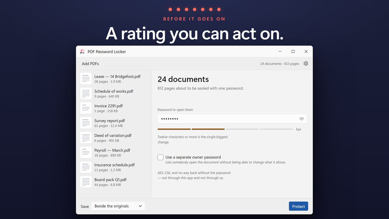 Rated before it goes on all of them — and told which one thing would make it stronger.