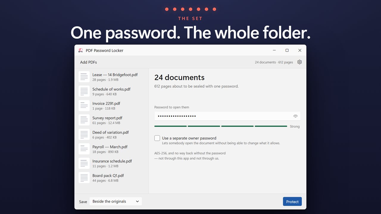One password, a folder of documents, one pass.
