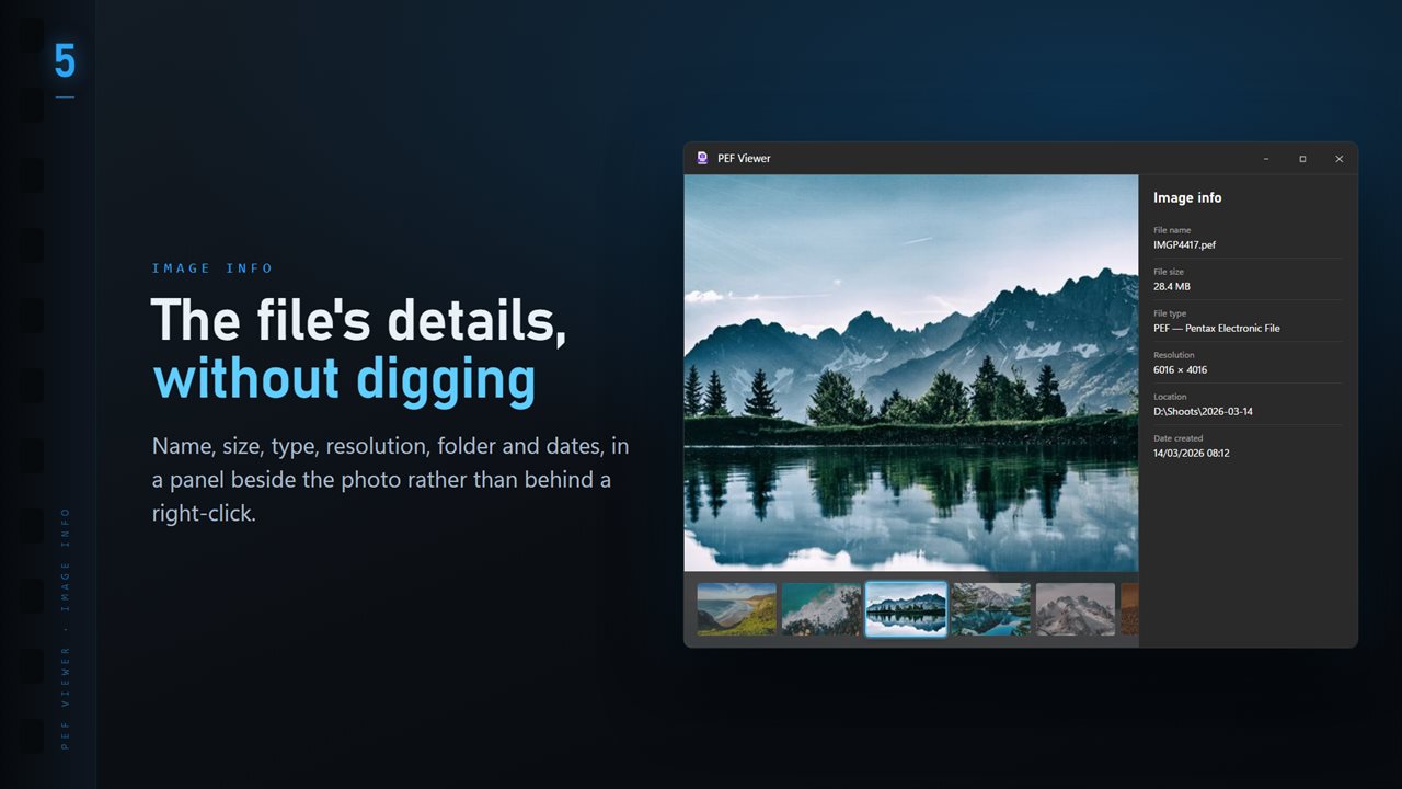 Name, size, type, resolution and dates, in a panel beside the image.