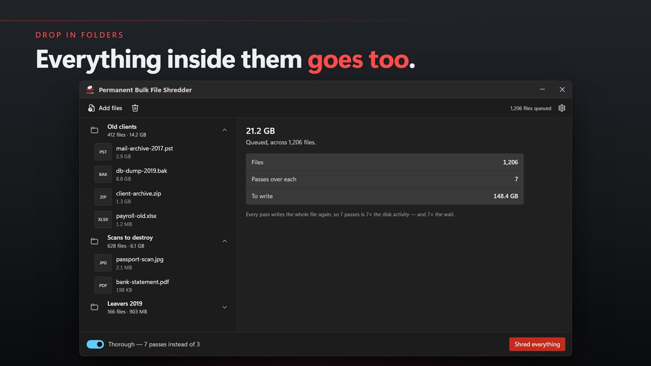 Drop in whole folders and everything inside them goes.