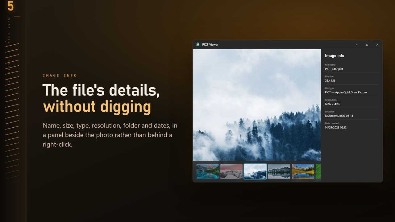 Name, size, type, resolution and dates, in a panel beside the image.