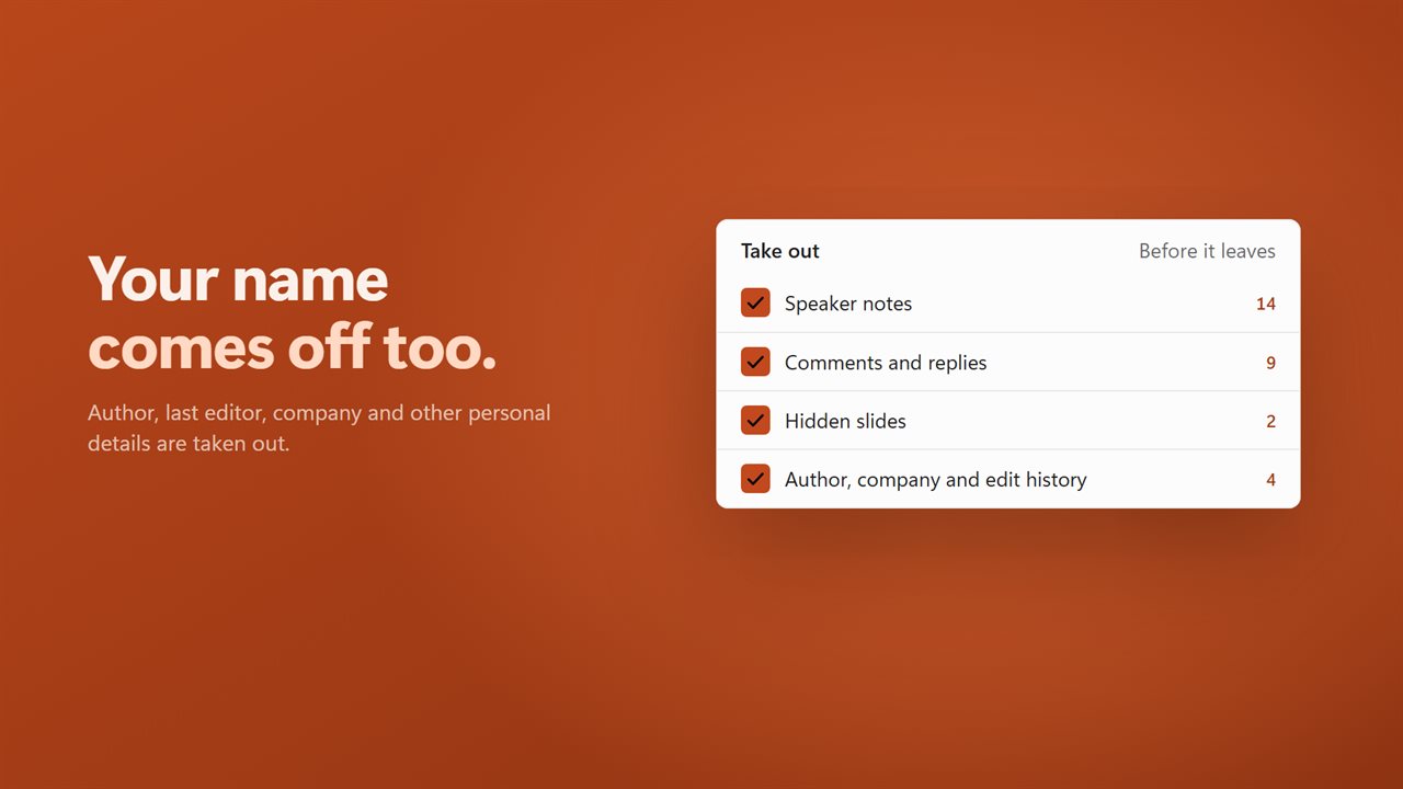 Your name, company and edit details come off too.