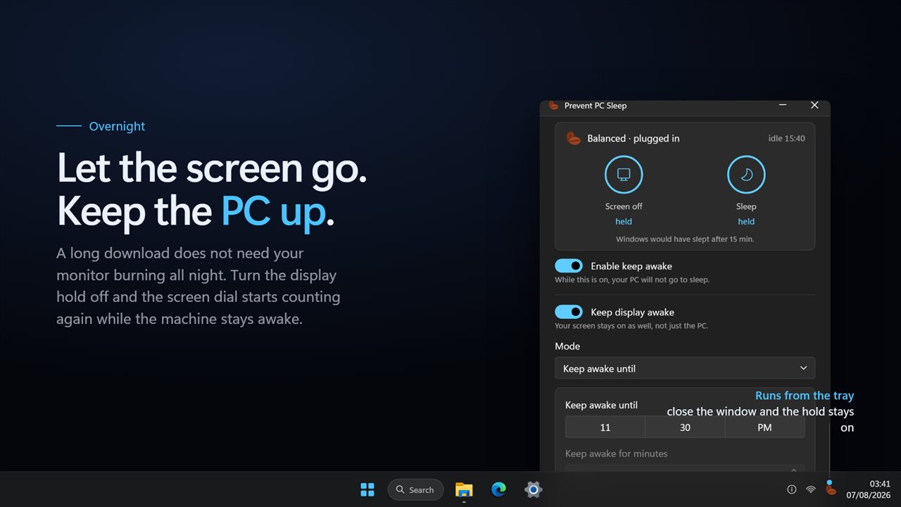 Let the screen blank overnight while the machine itself stays up.