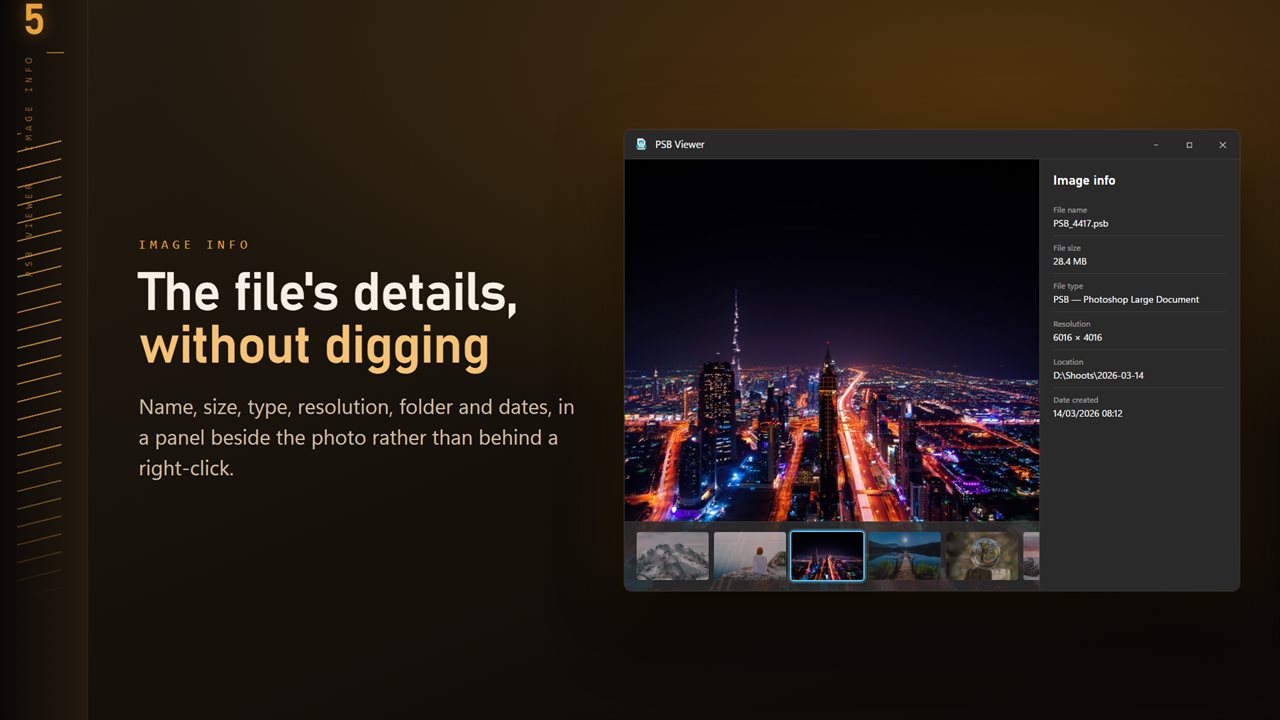 Name, size, type, resolution and dates, in a panel beside the image.