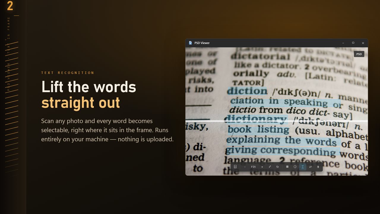 Scan any image and every word becomes selectable, right where it sits.