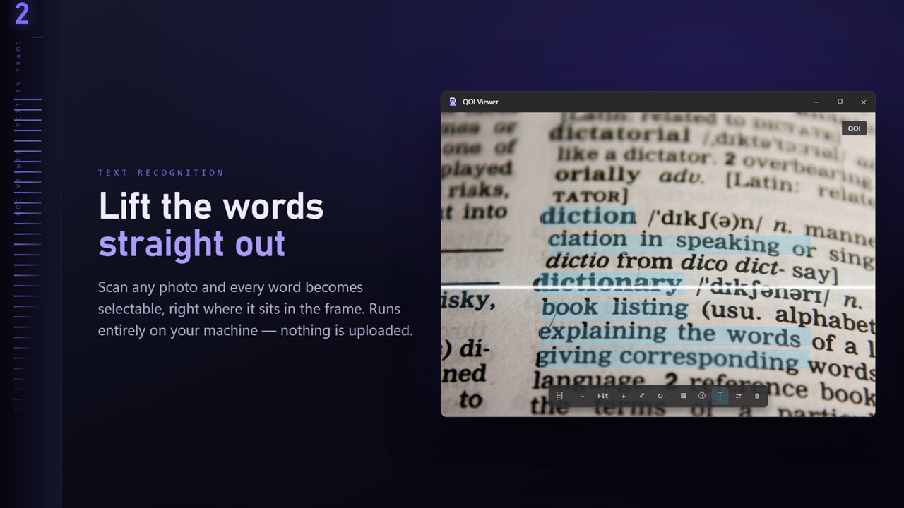 Scan any image and every word becomes selectable, right where it sits.