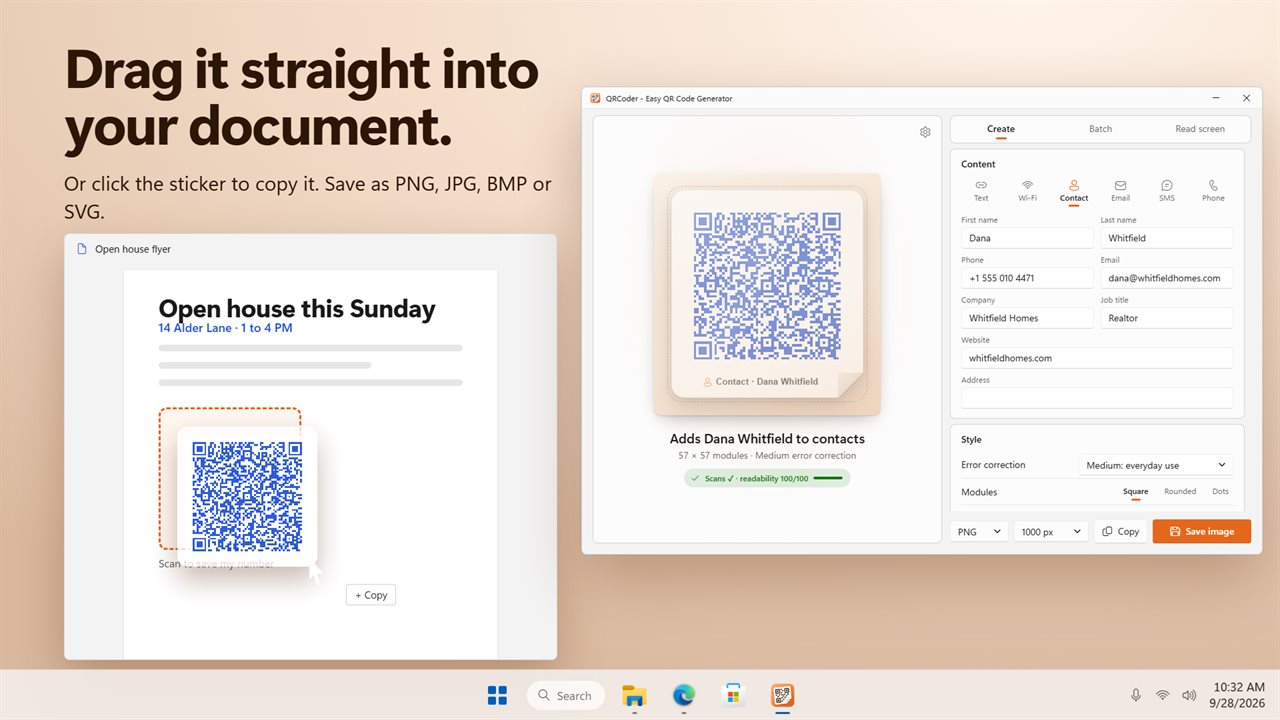 Drag the code straight into your document.