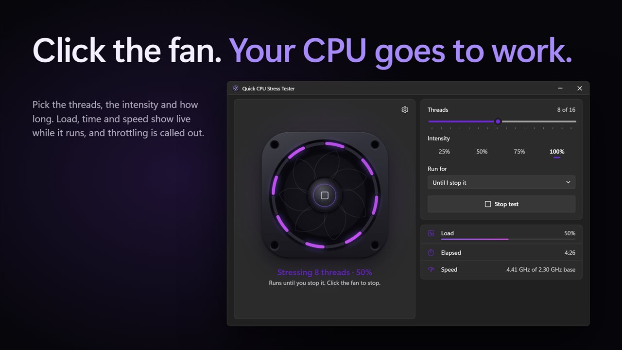 One click puts every thread of your processor under load.
