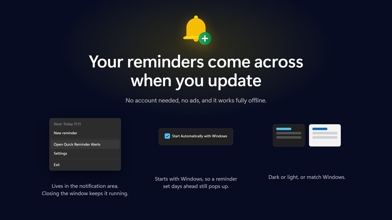 Your reminders come across when you update, in dark or light.