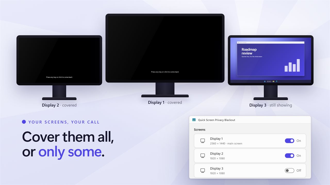 Cover every screen, or only the ones you pick.
