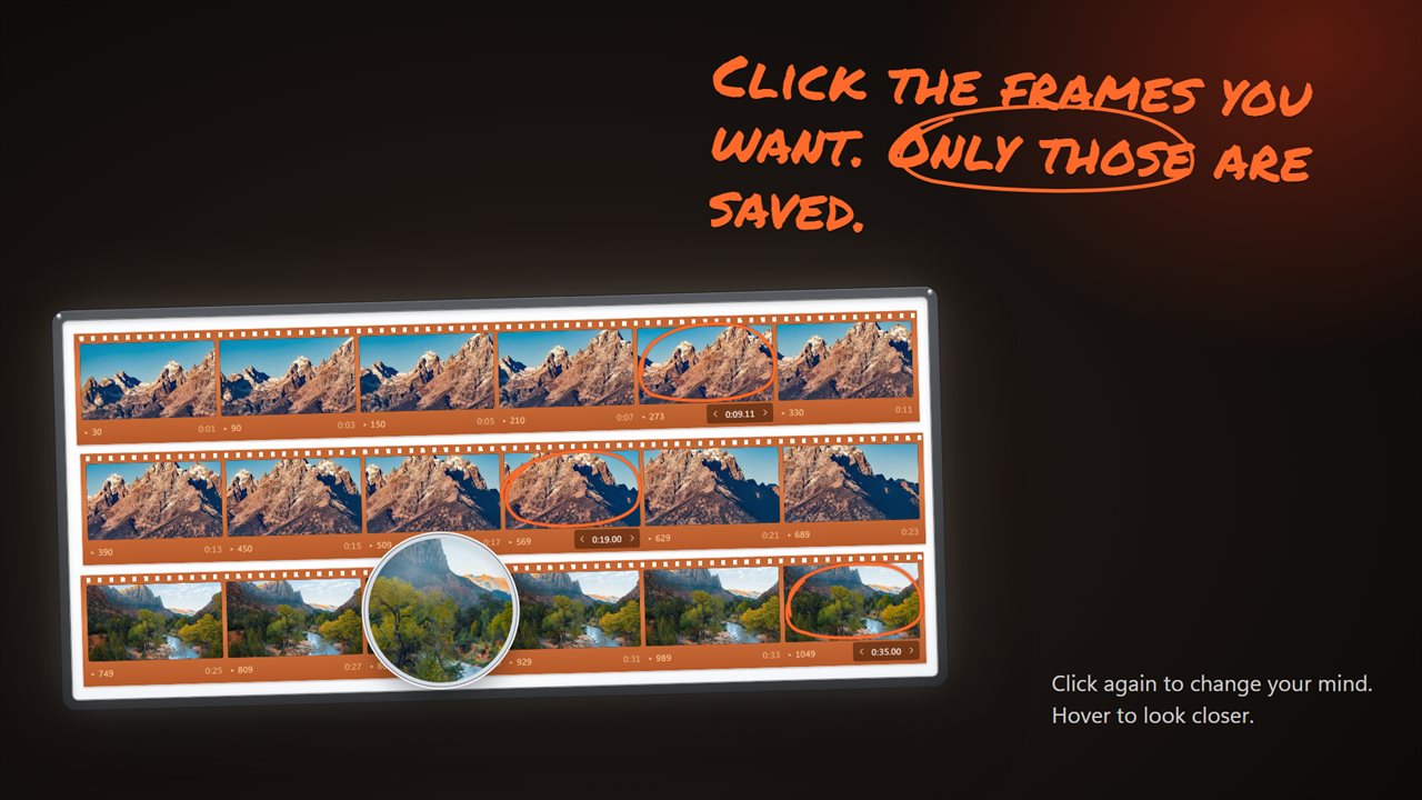 Click the frames you want. Only those are saved.