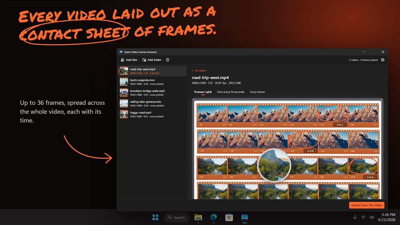 Every video laid out as a contact sheet of frames.