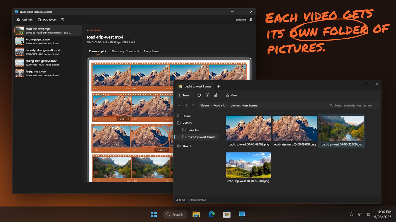 Each video gets its own folder of pictures.