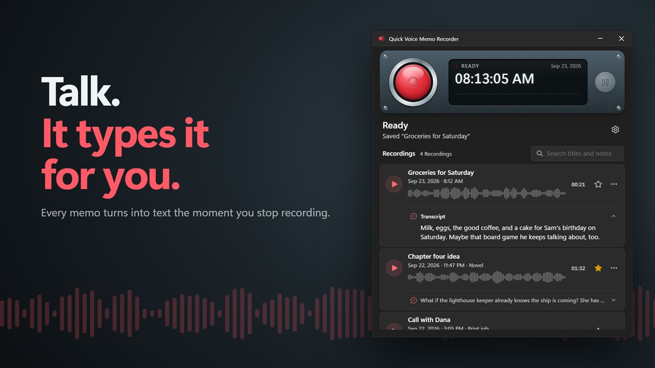 Every memo is turned into text as soon as you stop.