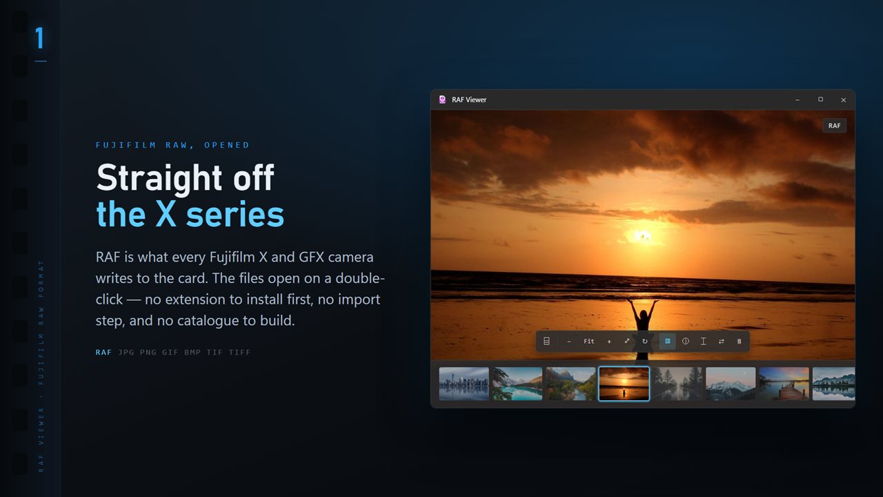 RAF files open the moment you double-click them, with the whole folder along the bottom.