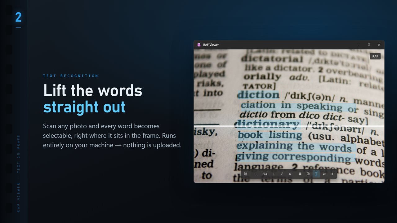 Scan any image and every word becomes selectable, right where it sits.